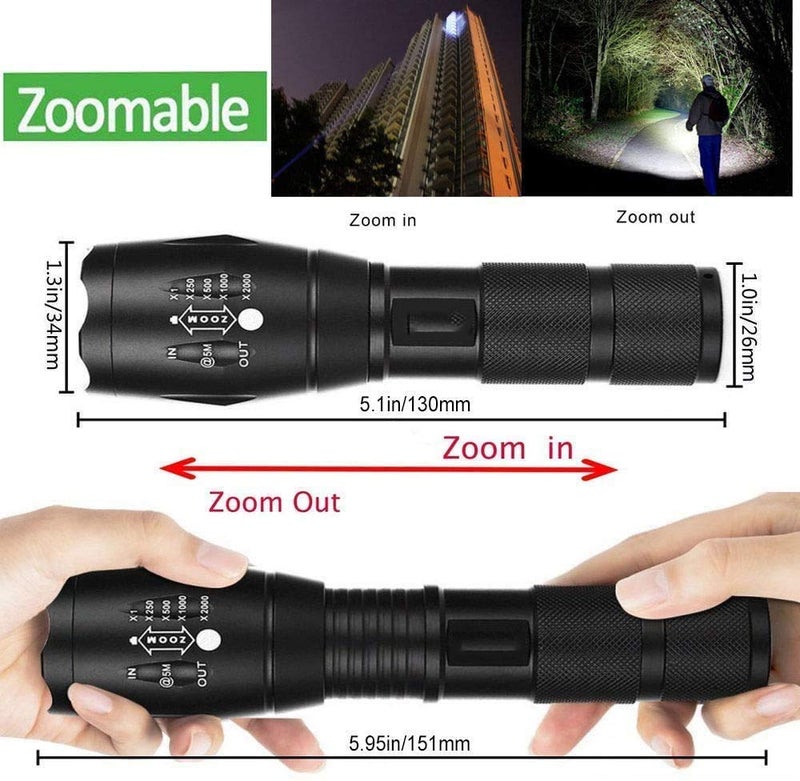 Seven Moon Portable LED Flashlight with 5 Modes Zoomable IPX5 Water Resistant Torch for Outdoor Camping Hiking - Image 4
