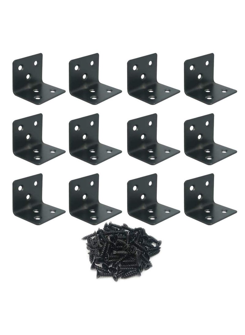 Heavy Duty Black Stainless Steel L Shape Shelf Brackets 12Pcs Metal Corner Supports 38x30x30mm  - Image 1