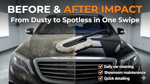 Jopasu Car Duster with Wax-Treated Cotton Strands & Long Plastic Handle | Scratch-Free Dry Dust Cleaner for Cars | Reusable Exterior Cleaning Brush - Image 5