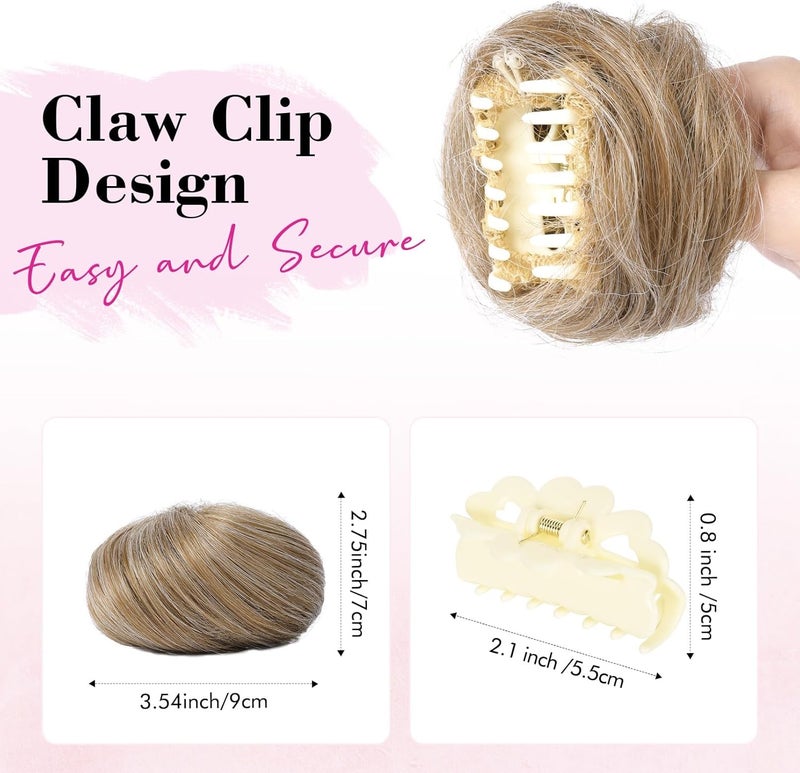 REECHO Space Bun Hair Pieces, 2 PCS Mini Claw Clip in Messy & Cat Ears Fake Hair Bun Extensions HB001 Wig Accessory Updo Hairpieces for Women Girls (Pack of 2-3" Straight, Dark Blonde) - Image 2