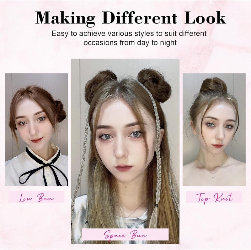 REECHO Space Bun Hair Pieces, 2 PCS Mini Claw Clip in Messy & Cat Ears Fake Hair Bun Extensions HB001 Wig Accessory Updo Hairpieces for Women Girls (Pack of 2-3" Straight, Dark Blonde) - Image 4