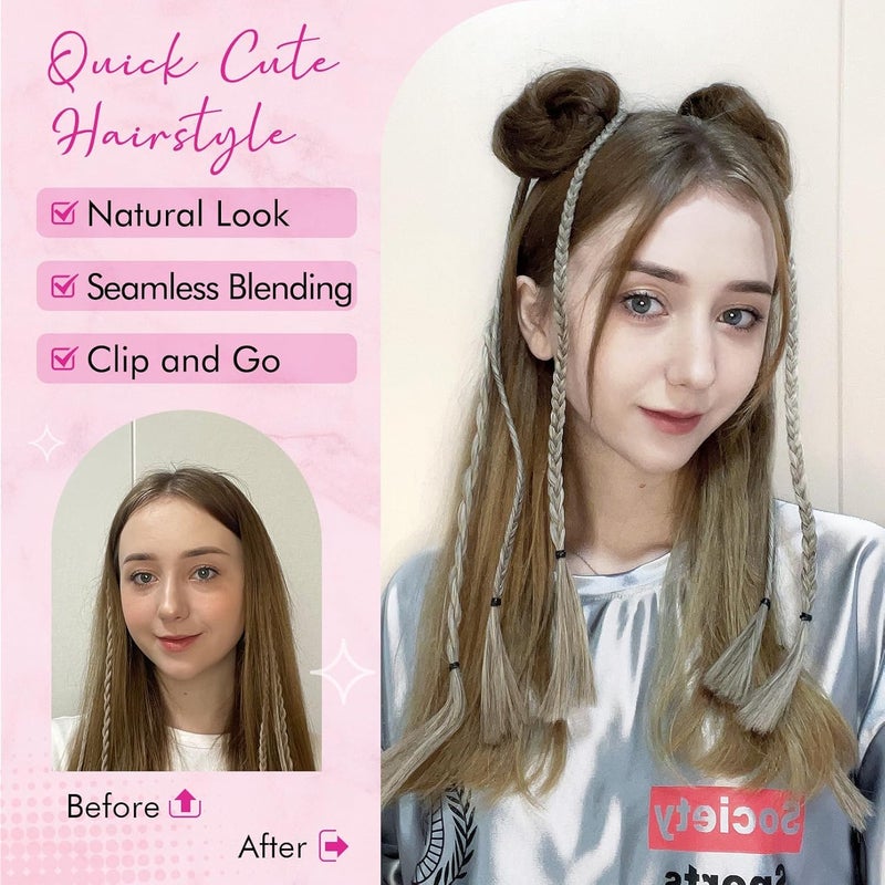 REECHO Space Bun Hair Pieces, 2 PCS Mini Claw Clip in Messy & Cat Ears Fake Hair Bun Extensions HB001 Wig Accessory Updo Hairpieces for Women Girls (Pack of 2-3" Straight, Dark Blonde) - Image 5