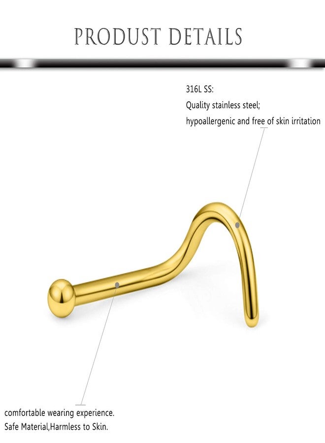 Hoeudjo Nose Studs Surgical Steel Cubic Zirconia Nose Rings Piercing Kit for Women Men Screw Nostril Rings Jewelry 20 Gauge with 1.5mm Ball Flat Gold Tone 16 Pieces - Image 2