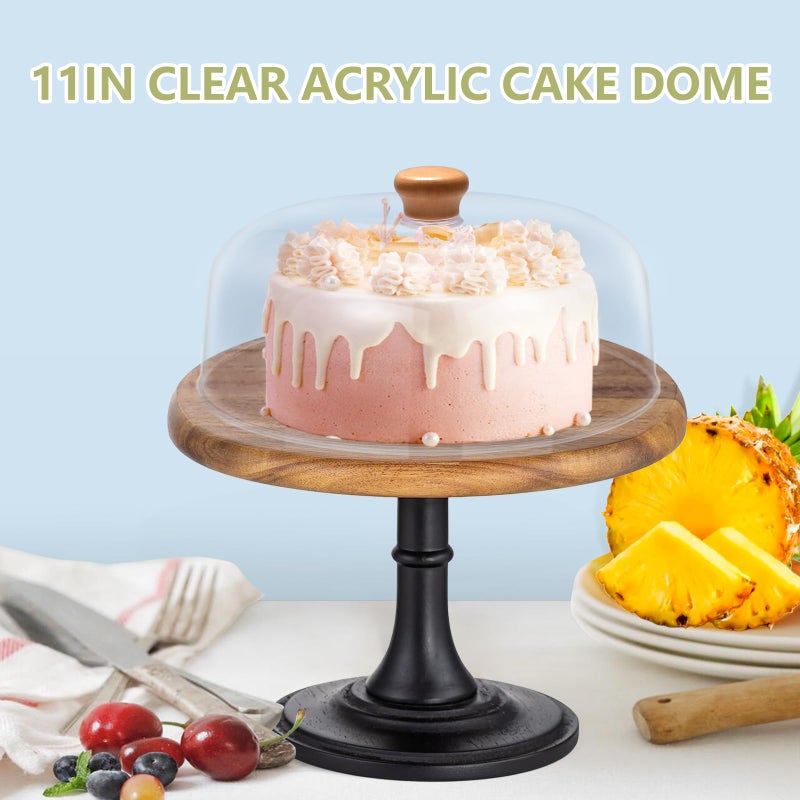 CozyState 11-inch Plastic Acrylic Cake Dome Cover, Suitable for Cake Stand Plates Transparent Cake Cover(Wood Handle) - Image 3