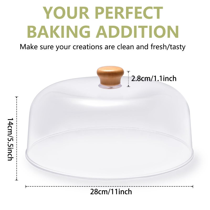 CozyState 11-inch Plastic Acrylic Cake Dome Cover, Suitable for Cake Stand Plates Transparent Cake Cover(Wood Handle) - Image 2