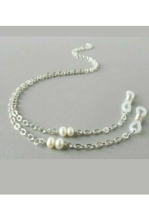 Women Eyeglasses  Chain Of Off White Pearls -  Silver Chain