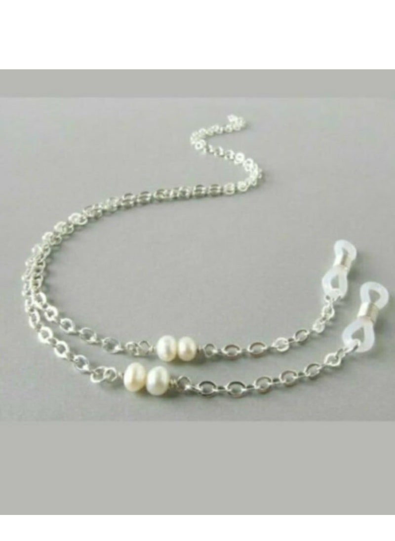 RA accessories Women Eyeglasses  Chain Of Off White Pearls -  Silver Chain  - Image 1