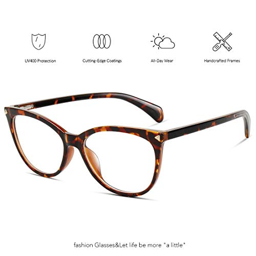MEETSUN Non Prescription Glasses Frame for Women,Retro Cateye Fake Eyeglasses HD Clear Lens (Tortoise Frame Clear Lens) - Image 3
