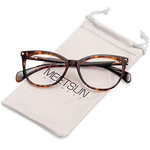 MEETSUN Non Prescription Glasses Frame for Women,Retro Cateye Fake Eyeglasses HD Clear Lens (Tortoise Frame Clear Lens) - Image 1