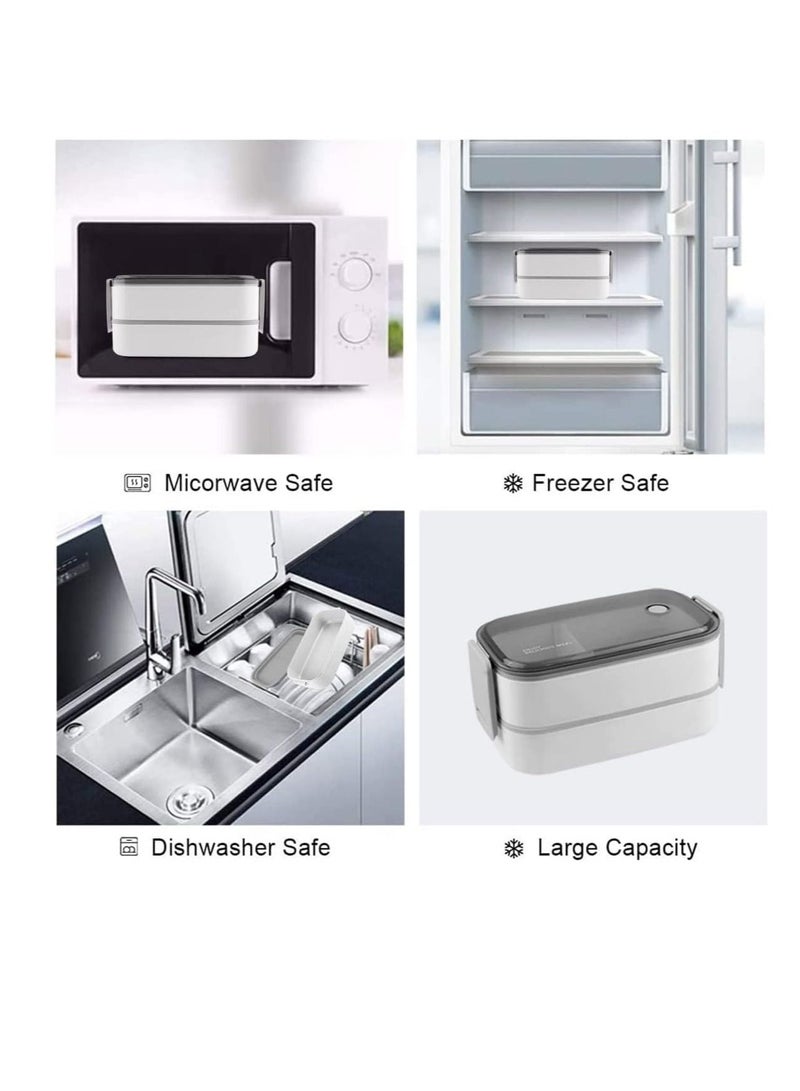 ماهمير صندوق غداء من الفولاذ المقاوم للصدأ - صندوق بينتو معزول متعدد الوظائف -صندوق غداء مع مقصورتين وأدوات مائدة ( 304 من الفولاذ المقاوم للصدأ ) صندوق غداء مع غداء MahMir حقيبة غداء ( أزرق فاتح + حقيبة غدا - Image 5