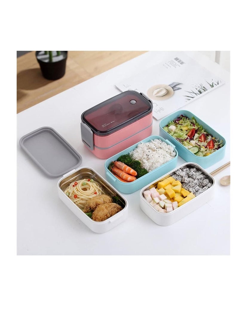 ماهمير صندوق غداء من الفولاذ المقاوم للصدأ - صندوق بينتو معزول متعدد الوظائف -صندوق غداء مع مقصورتين وأدوات مائدة ( 304 من الفولاذ المقاوم للصدأ ) صندوق غداء مع غداء MahMir حقيبة غداء ( أزرق فاتح + حقيبة غدا - Image 2