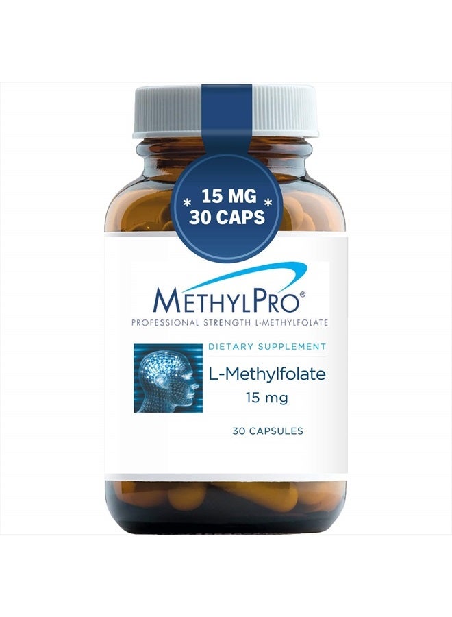 MethylPro 15mg L-Methylfolate (30 Capsules) - Professional Strength Active Methylfolate, 5-MTHF Supplement for Mood, Brain Health + Immune Support, Non-GMO + Gluten-Free with No Fillers - Image 1
