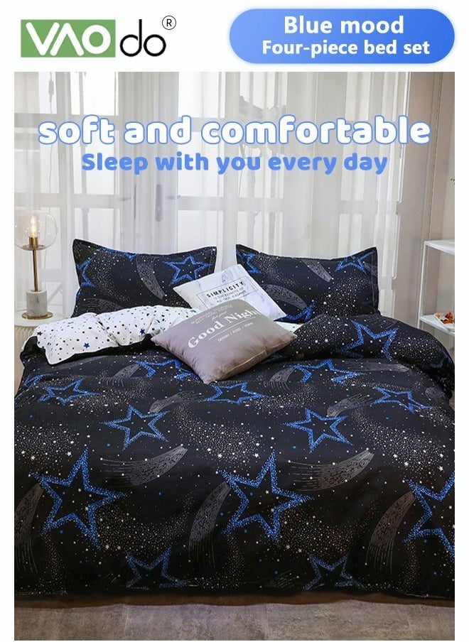 VAOdo - 4PCS Star Pattern Comforter Set, Breathable Moisture Wicking Bedding Set, Skin Friendly Sheets Quilt Duvet Cover Set 180*220CM - Image 1
