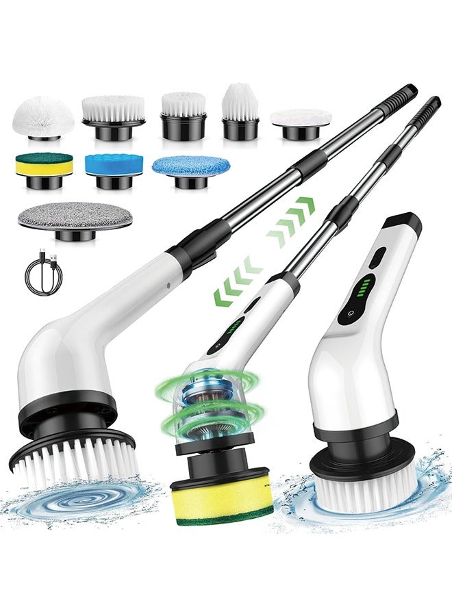 Electric Spin Scrubber, Cordless Cleaning Brush, Shower Cleaning Brush with 9 Brush Heads 2H Power Dual Speed, Adjustable Extension Handle, IPX7 Waterproof for Tub Tile Floor Car, White  - Image 1