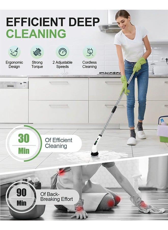 Electric Spin Scrubber, Cordless Cleaning Brush, Shower Cleaning Brush with 9 Brush Heads 2H Power Dual Speed, Adjustable Extension Handle, IPX7 Waterproof for Tub Tile Floor Car, White  - Image 2