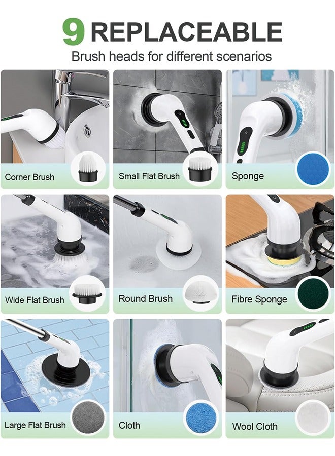 Electric Spin Scrubber, Cordless Cleaning Brush, Shower Cleaning Brush with 9 Brush Heads 2H Power Dual Speed, Adjustable Extension Handle, IPX7 Waterproof for Tub Tile Floor Car, White  - Image 3