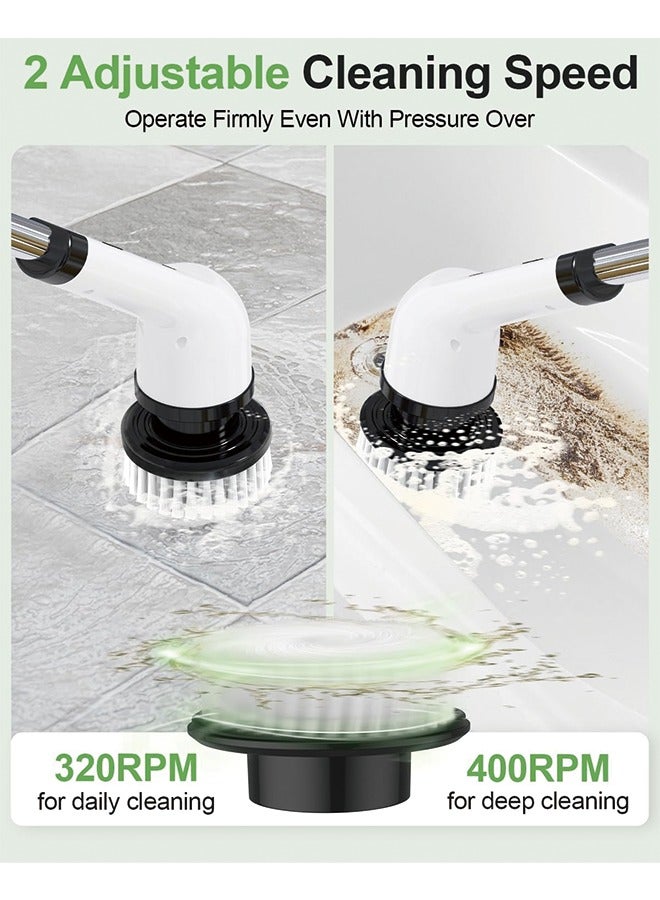 Electric Spin Scrubber, Cordless Cleaning Brush, Shower Cleaning Brush with 9 Brush Heads 2H Power Dual Speed, Adjustable Extension Handle, IPX7 Waterproof for Tub Tile Floor Car, White  - Image 4