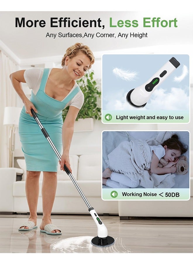 Electric Spin Scrubber, Cordless Cleaning Brush, Shower Cleaning Brush with 9 Brush Heads 2H Power Dual Speed, Adjustable Extension Handle, IPX7 Waterproof for Tub Tile Floor Car, White  - Image 5