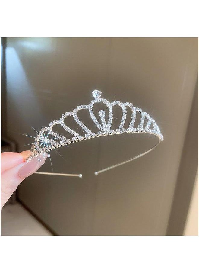 NIBEMINENT Elegant Pearl Diamond Heart Crown Headband Hair Crown-Silver One 