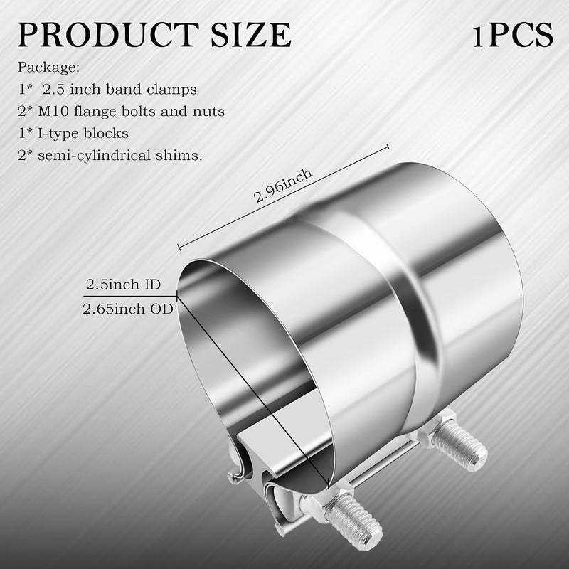 CXCCOI 2.5" مشابك العادم، مشبك كاتم صوت مزدوج القطر 2.5 بوصة داخلي إلى 2.5 بوصة خارجي لأنبوب العادم ومشعب العادم، مشبك شريطي عالمي من نوع اللف المشترك يناسب أنابيب مجموعة نظام العادم (2.5 بوصة) مصمم بدقة - Image 2