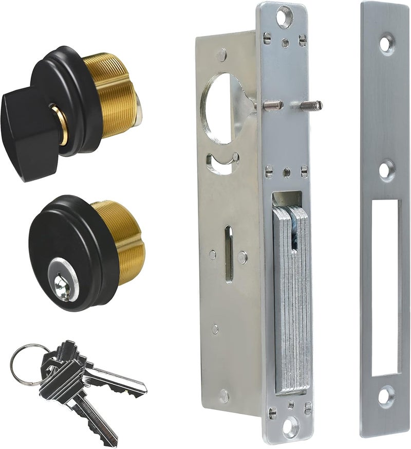 AIsecure Storefront Door Lock Alsecure Commerical Mortise Lock, Swing Deadbolt & Solid Brass Cylinder Combo with Key & Thumbturn Keyed Alike for Aluminum/Zinc Alloy Shop Doors, 1.1/8" Backset,Black - Image 1