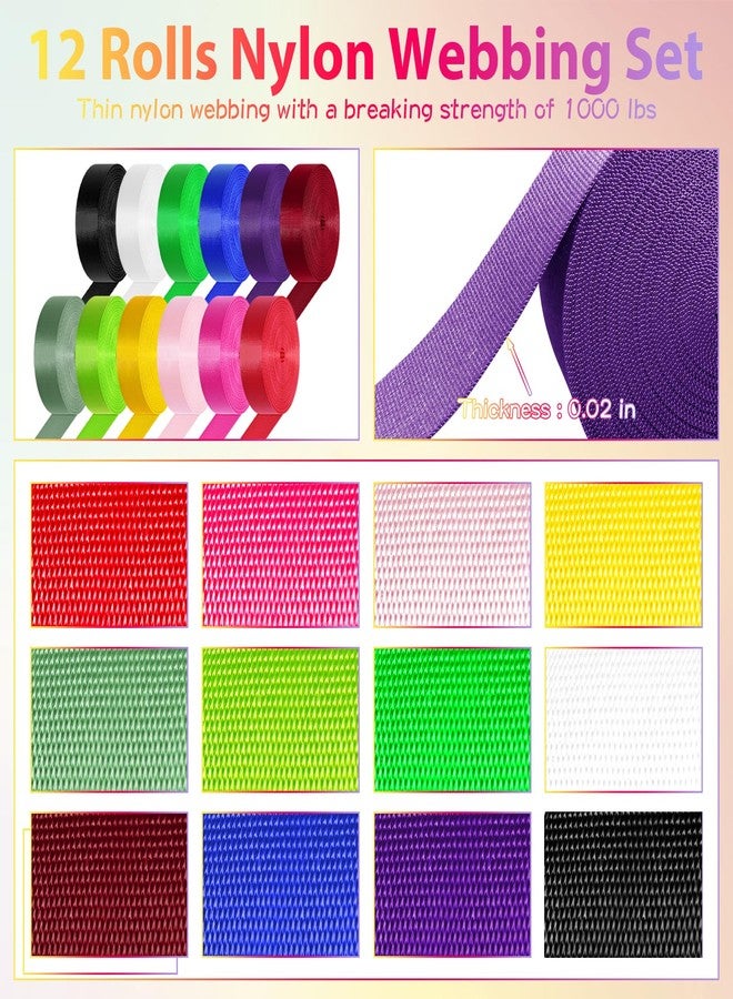 YOGHAVRS Nylon Webbing 1 Inch 1.5 Inch, 12 Rolls Webbing Strap for Bags, Pets, Climbing Outdoors Indoors Crafting DIY (A-12 Colors, 1 inch-3.3 Yards) - Image 3