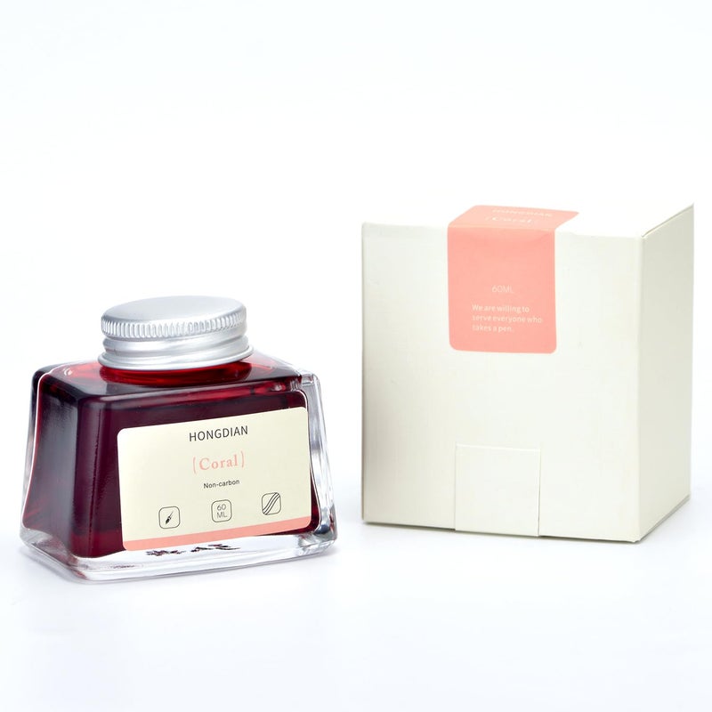 Asvine Hongdian Fountain Pen Bottled Ink Coral Color, 60ml Non Carbon Inkwell Bottle, Artist Calligraphy Ink - Image 4