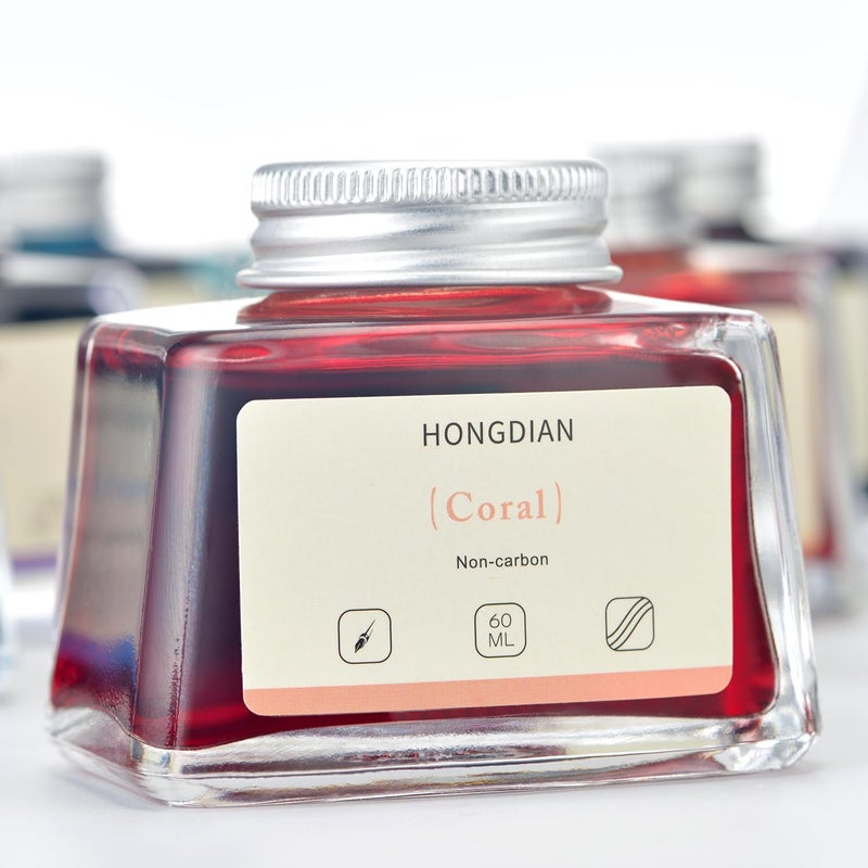 Asvine Hongdian Fountain Pen Bottled Ink Coral Color, 60ml Non Carbon Inkwell Bottle, Artist Calligraphy Ink - Image 3