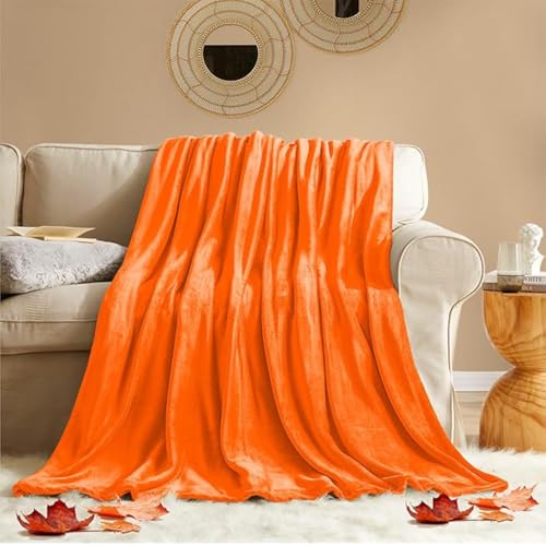 KMUSET Fall Throw Blanket Orange Fleece Throw 50 X 60 inches - Super Soft Cozy Lightweight for Sofa, Bed - Image 1