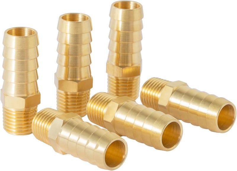 SUNGATOR 6-Pack Hose Barb Fittings 1/2 Inch Barb × 1/4 Inch NPT, Brass Air Hose Fittings, 1/2" to 1/4" NPT Male Pipe Air Line Repair Adapter - Image 1
