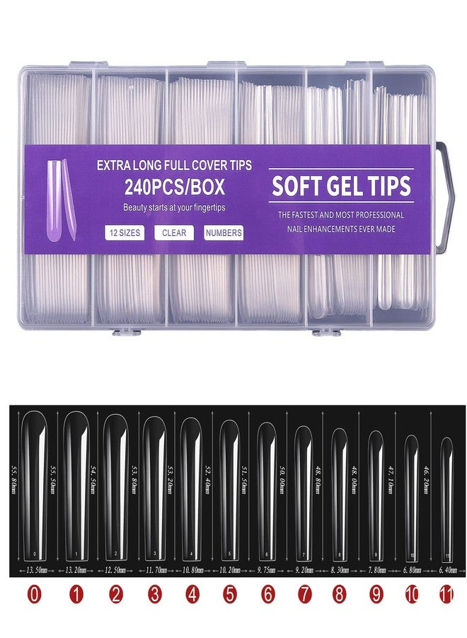 DELAYNOMORE77 Full Cover Square Long Fake Nails - Square Shaped Ballerina Nails Tips 240pcs Full Cover False Nail Artificial Nails with Case for Nail Salons and DIY Nail Art, 12 Sizes - Image 1