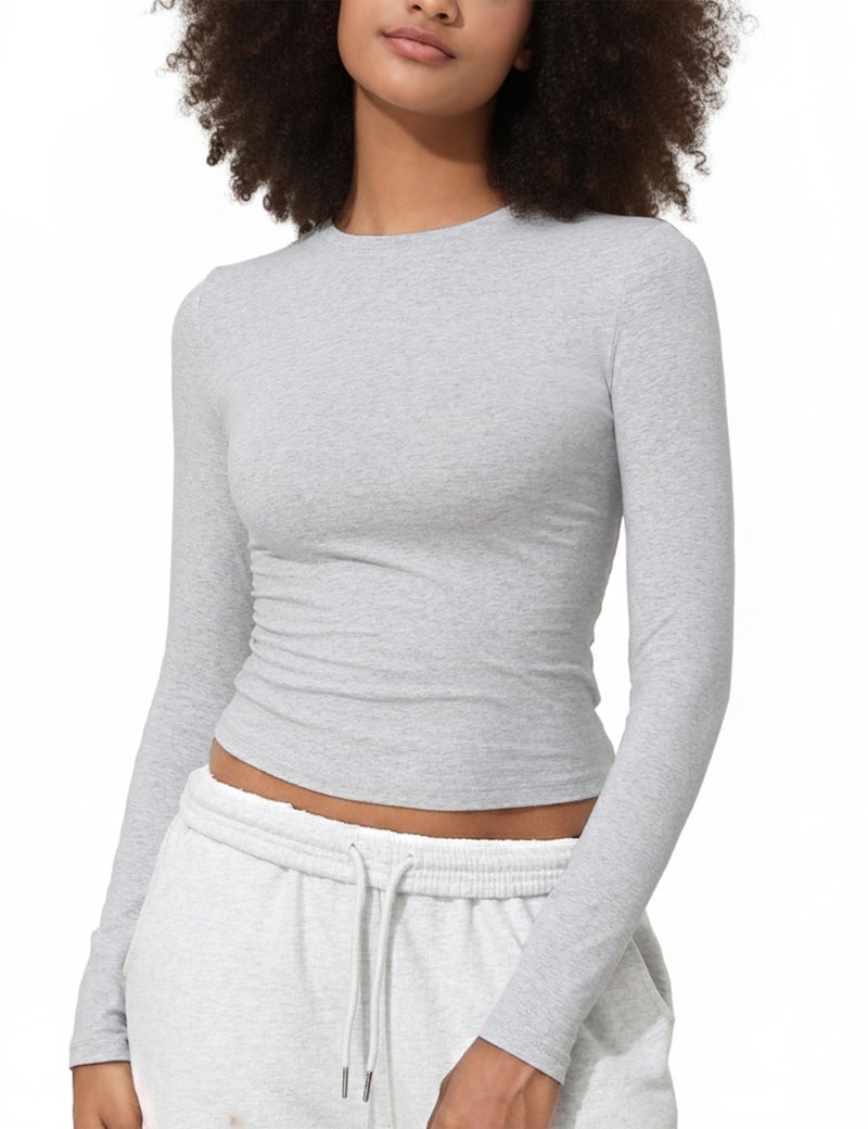 PrettyGuide Women Trendy Fall Tops Fitted Long Sleeve Shirts Casual Basic Underscrub Cotton Tee Light Heather Grey S - Image 1