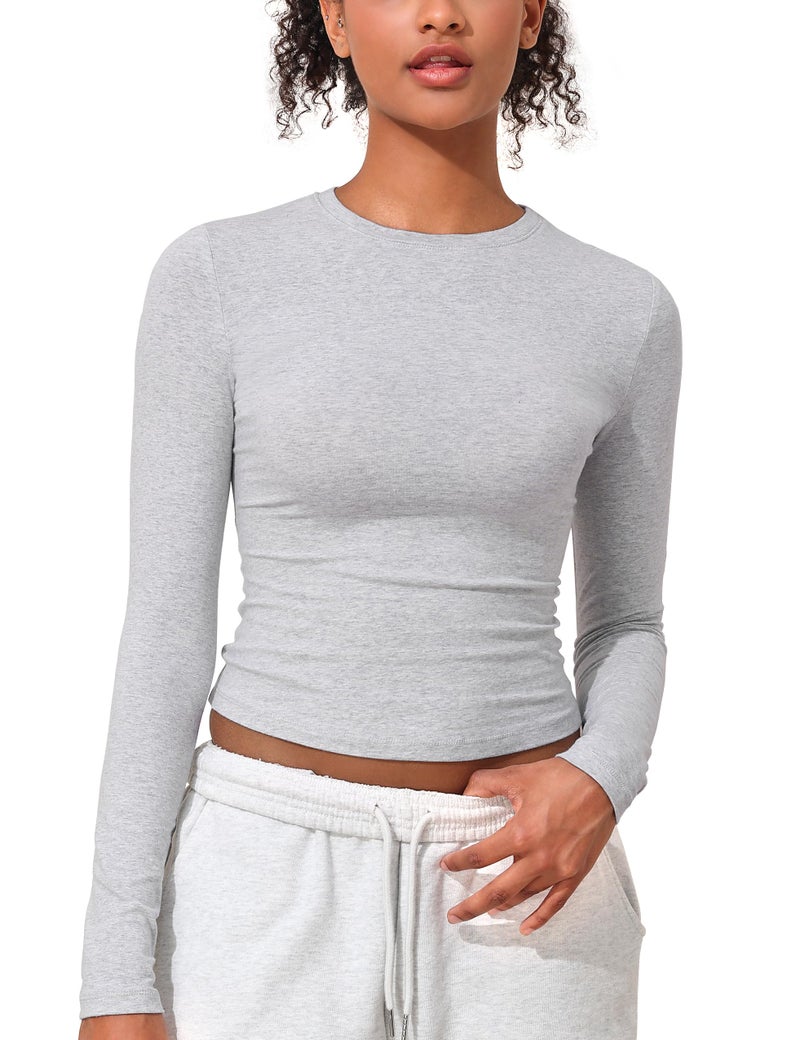 PrettyGuide Women Trendy Fall Tops Fitted Long Sleeve Shirts Casual Basic Underscrub Cotton Tee Light Heather Grey S - Image 4