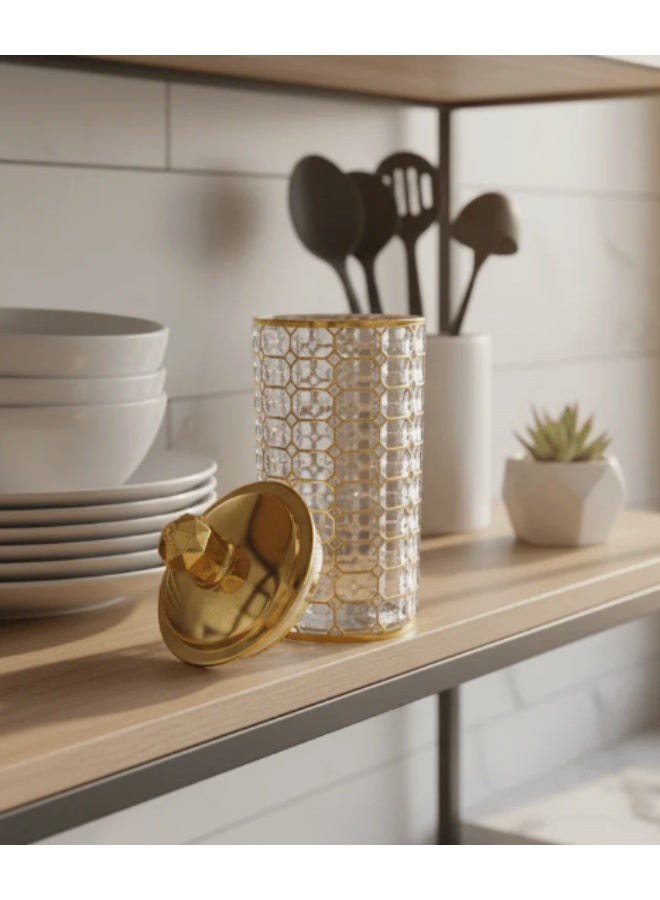 AKDC Premium Round Airtight Acrylic Storage Canister with Transparent Body & Refined Golden Design Lid – Decorative Kitchen Jar, 1200 ml - Image 3