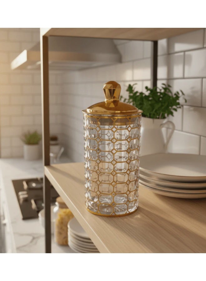 AKDC Premium Round Airtight Acrylic Storage Canister with Transparent Body & Refined Golden Design Lid – Decorative Kitchen Jar, 1200 ml - Image 2