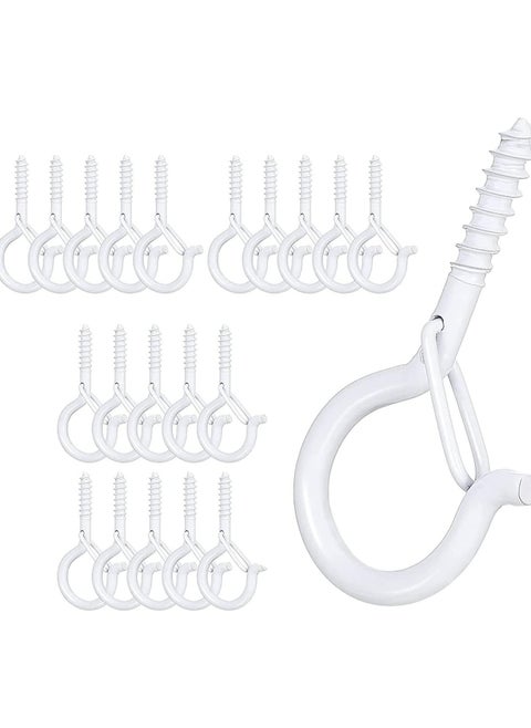 20-Pack White Ceiling Hooks with Safety Buckle - for Outdoor String Lights, Plants, Wind Chimes