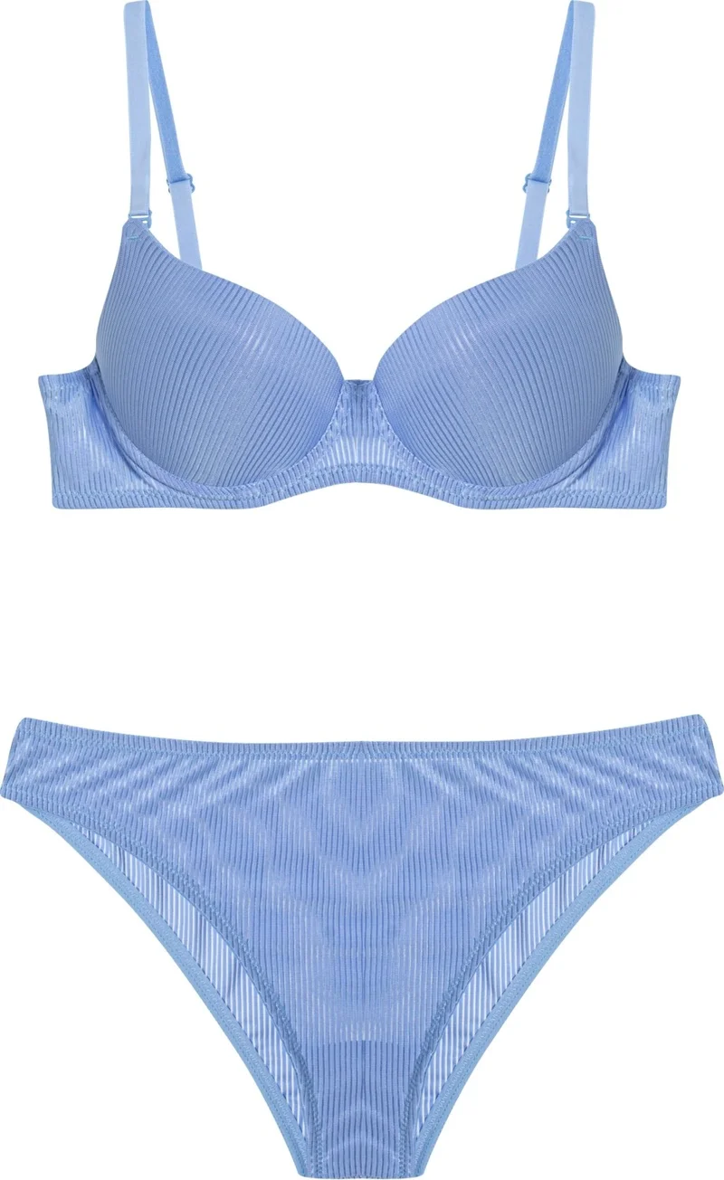 Cansoy Aria Patterned Padded Blue Bra Set