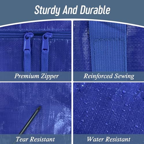 FYGRIP 6 Pack Extra Heavy Duty Large Moving Bags with Strong Zipper & Comfortable Handles, Sturdy & Durable Clothes Storage Bags Totes Bins, Packing Moving Boxes for College Supplies, Blue - Image 4