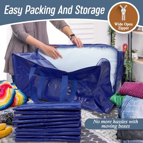 FYGRIP 6 Pack Extra Heavy Duty Large Moving Bags with Strong Zipper & Comfortable Handles, Sturdy & Durable Clothes Storage Bags Totes Bins, Packing Moving Boxes for College Supplies, Blue - Image 5