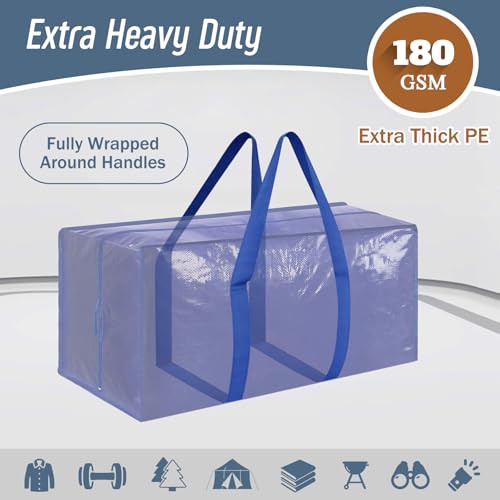 FYGRIP 6 Pack Extra Heavy Duty Large Moving Bags with Strong Zipper & Comfortable Handles, Sturdy & Durable Clothes Storage Bags Totes Bins, Packing Moving Boxes for College Supplies, Blue - Image 2