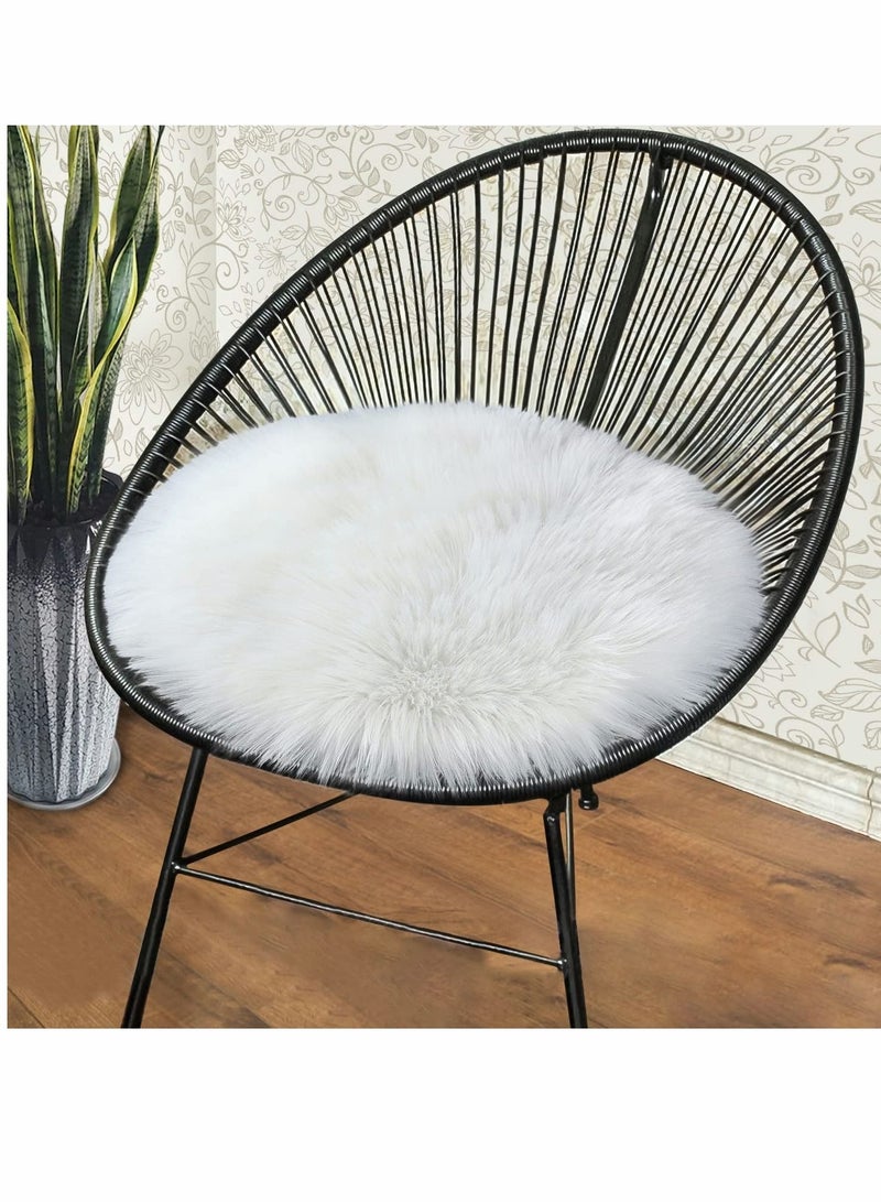 Captaintech Round Chair Cushions 18x18”, White Super Soft Shaggy Faux Fur Sheepskin Chair Cover Area Rugs for Bedroom Sofa Fluffy Seat Pad for Photographing Background of Jewellery, Leisure Play Reading Cushion - Image 1