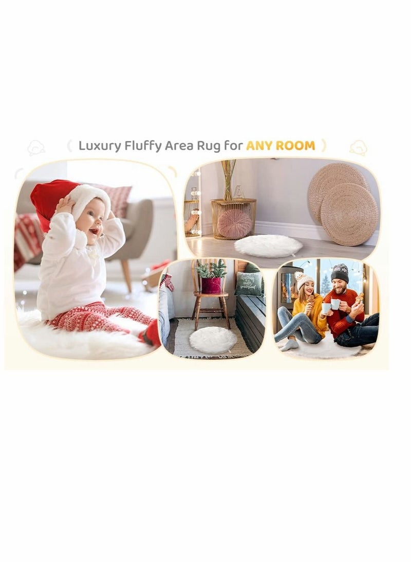 Captaintech Round Chair Cushions 18x18”, White Super Soft Shaggy Faux Fur Sheepskin Chair Cover Area Rugs for Bedroom Sofa Fluffy Seat Pad for Photographing Background of Jewellery, Leisure Play Reading Cushion - Image 3