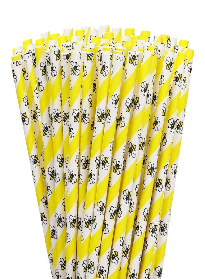 Whaline 200Pcs Bumble Bee Paper Straws - Summer Honey Bee Yellow White Disposable Drinking Straws for Juices, Shakes, Cocktails - Baby Shower, Wedding Decor, Event Supplies - Image 1