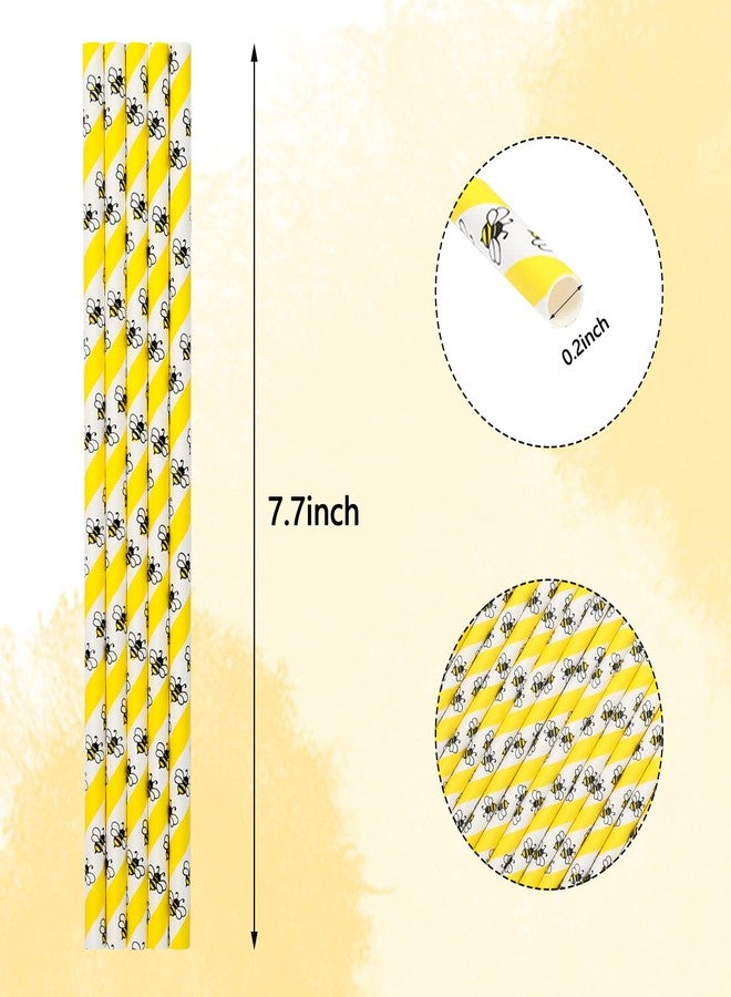 Whaline 200Pcs Bumble Bee Paper Straws - Summer Honey Bee Yellow White Disposable Drinking Straws for Juices, Shakes, Cocktails - Baby Shower, Wedding Decor, Event Supplies - Image 2