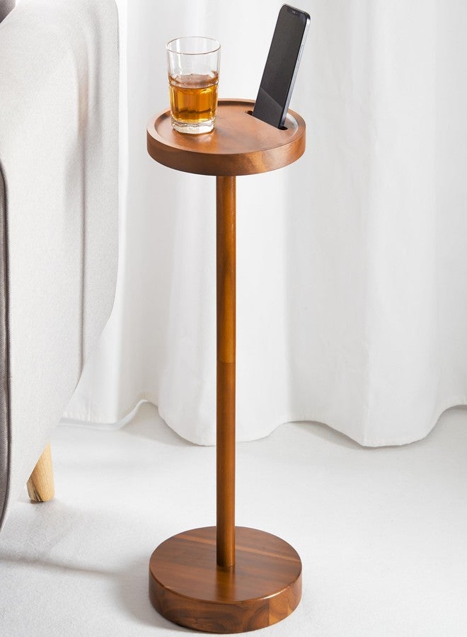BLUEWEST Drink Table, 22" Tall Compact Side Table with Phone Slot and Weighted Base, Durable Pedestal Table Accent for Living Room, Bedroom, or Office, Cocktail and Martin (1, Acacia) - Image 1