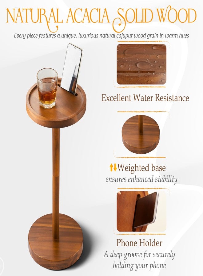 BLUEWEST Drink Table, 22" Tall Compact Side Table with Phone Slot and Weighted Base, Durable Pedestal Table Accent for Living Room, Bedroom, or Office, Cocktail and Martin (1, Acacia) - Image 2