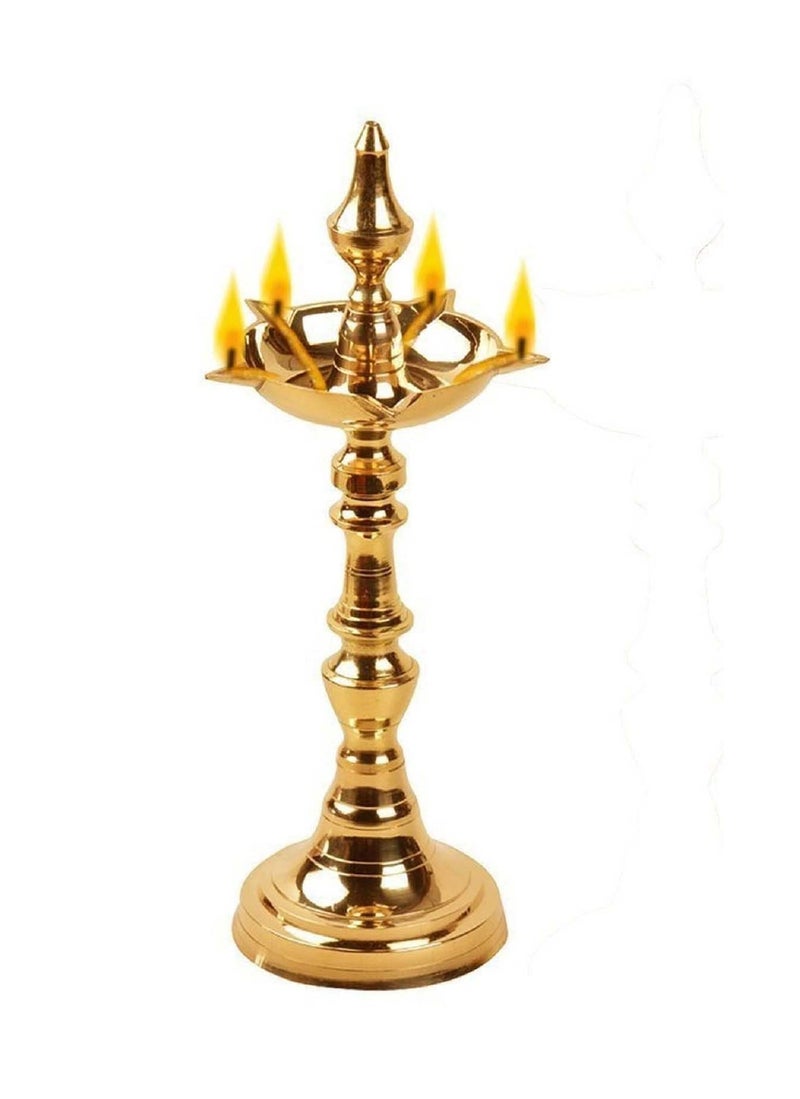 Denique Traditional Kerala Brass Oil/Ghee Diya, Deepak, Lamp DesignLong Diyas for Home, Pooja Room, Pancharti Panchmukhi Pital Diya for Puja, Decoration, Aarti, Diwali (Pack of 1) - Image 1