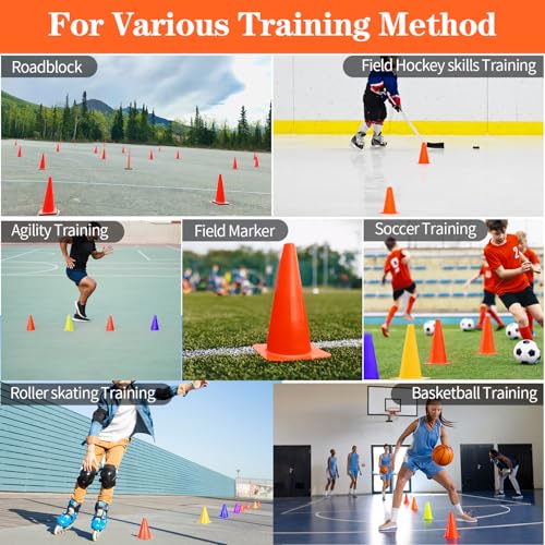 PXZBLG 12pcs 7 Inch Soccer Cones, Plastic Traffic Training Cones for Basketball Football Skating Drills Practice, 6 Colors - Image 5