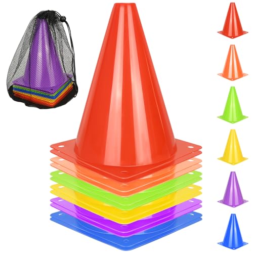 PXZBLG 12pcs 7 Inch Soccer Cones, Plastic Traffic Training Cones for Basketball Football Skating Drills Practice, 6 Colors - Image 1