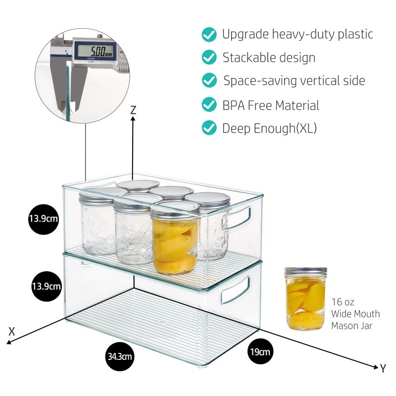 Hudgan 8 Pack Stackable Pantry Organizer Bins (3 Sizes) - Clear Fridge Organizers For Kitchen  Freezer  Countertops  Cabinets - Plastic Food Storage Container With Handles For Home And Office - Image 5